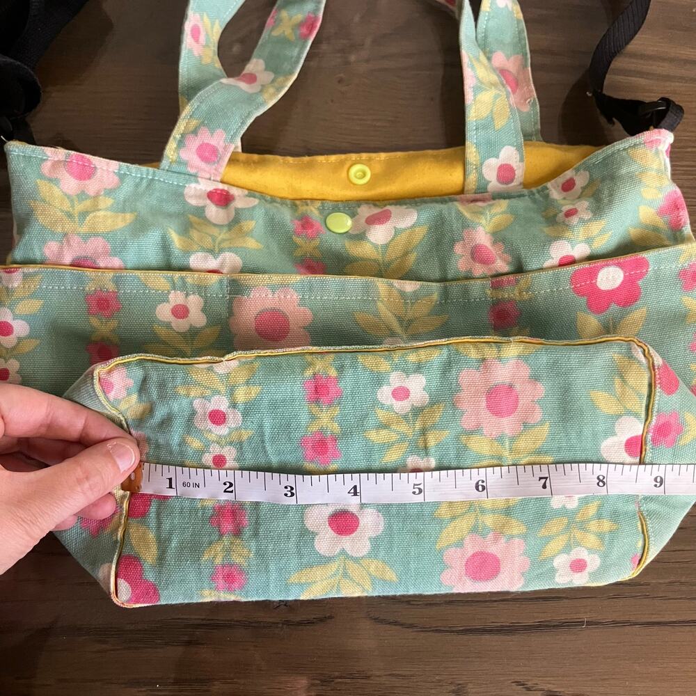 Handmade Floral Cottagecore Tote Bag Crossbody Purse Teal Pink Canvas Cute - Picture 11 of 16